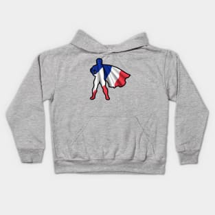 France Hero Wearing Cape of French Flag Hope and Peace Unite in France Kids Hoodie